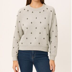 Le Superbe Extra Rhinestone Embellished Cotton Sweatshirt Heather Grey Size M